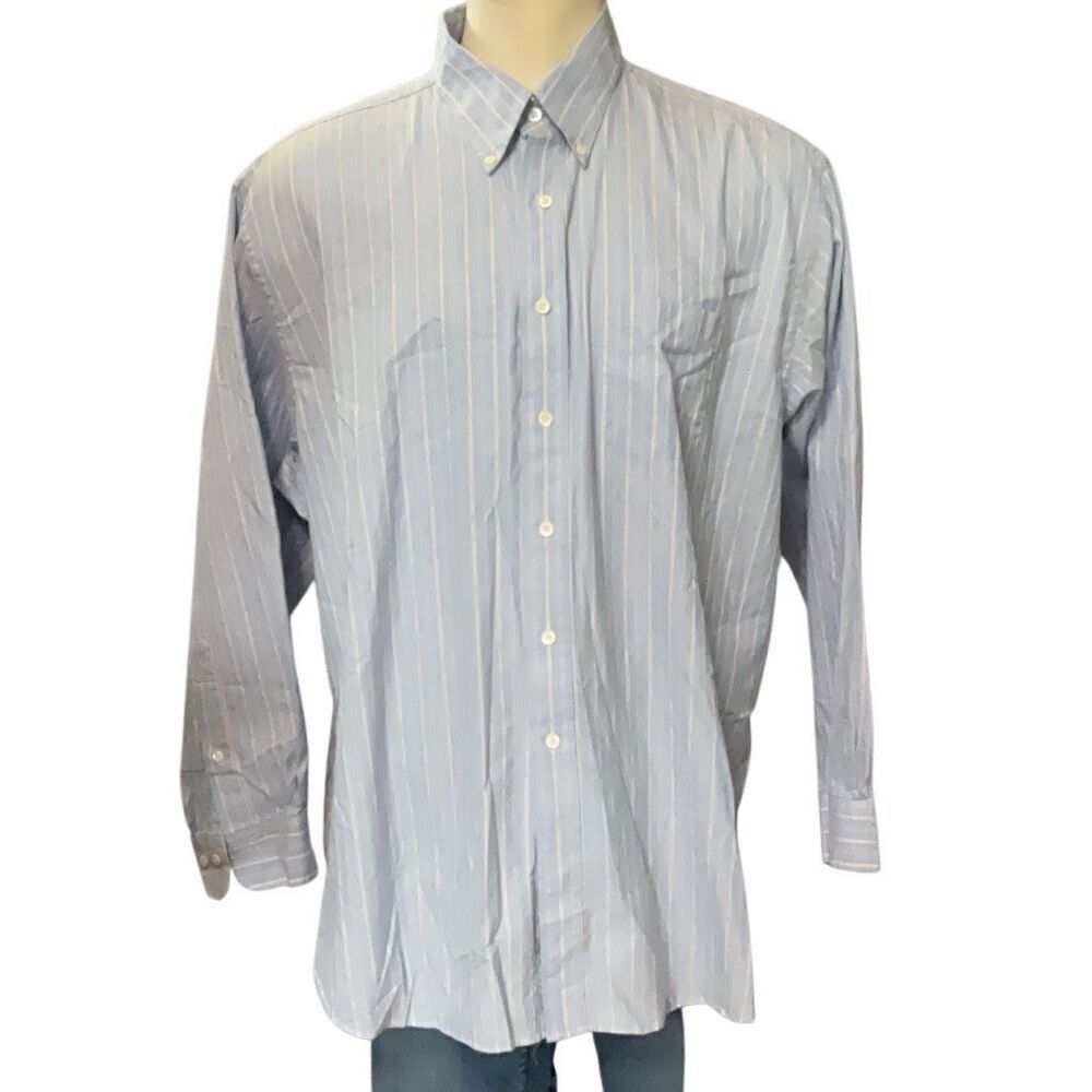 Brooks Brothers Country Club Blue White Striped Button Front Shirt Mens Size XXL